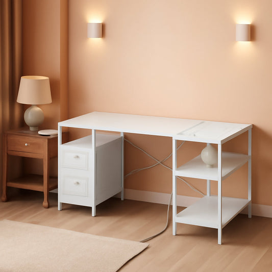 47 Inch L Shaped Desk With Power Outlets For Home Office