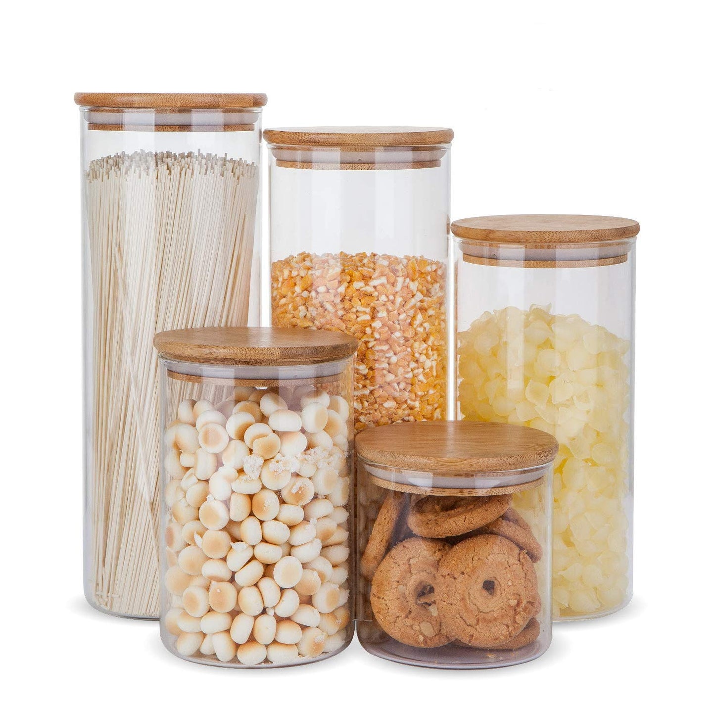Glass Food Storage Containers with Bamboo Wooden Lids - Set